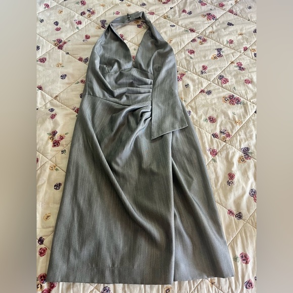 Black Halo Womens Open Back V Neck Gray Ruched Sheath Dress Size 4 - Picture 4 of 6